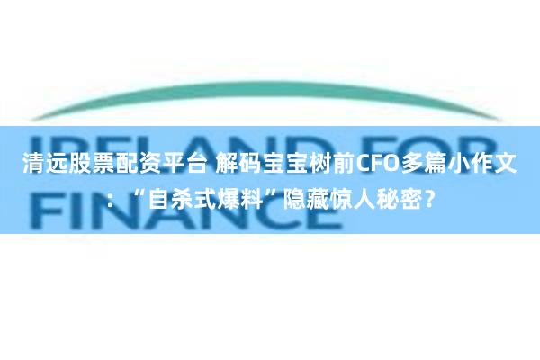 清远股票配资平台 解码宝宝树前CFO多篇小作文：“自杀式爆料”隐藏惊人秘密？